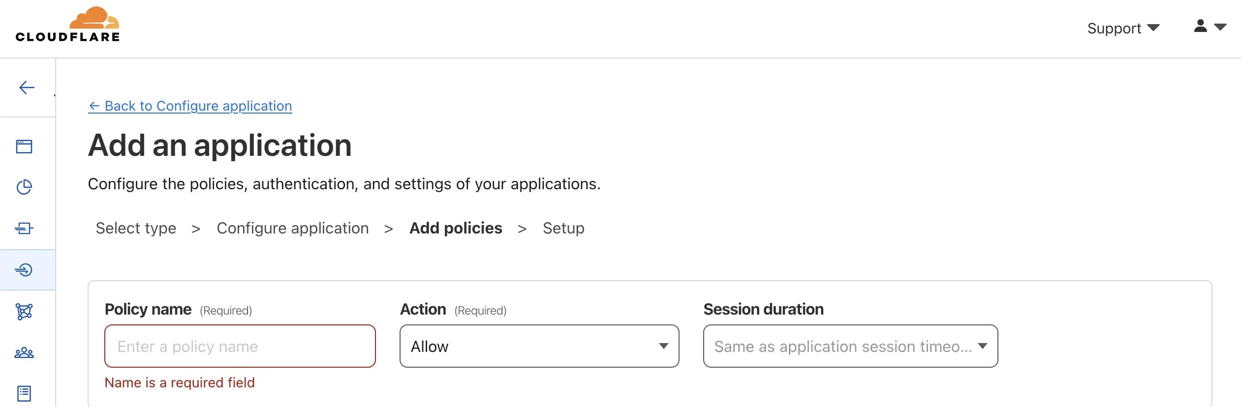 Screenshot of Zero Trust Policy Name Configuration