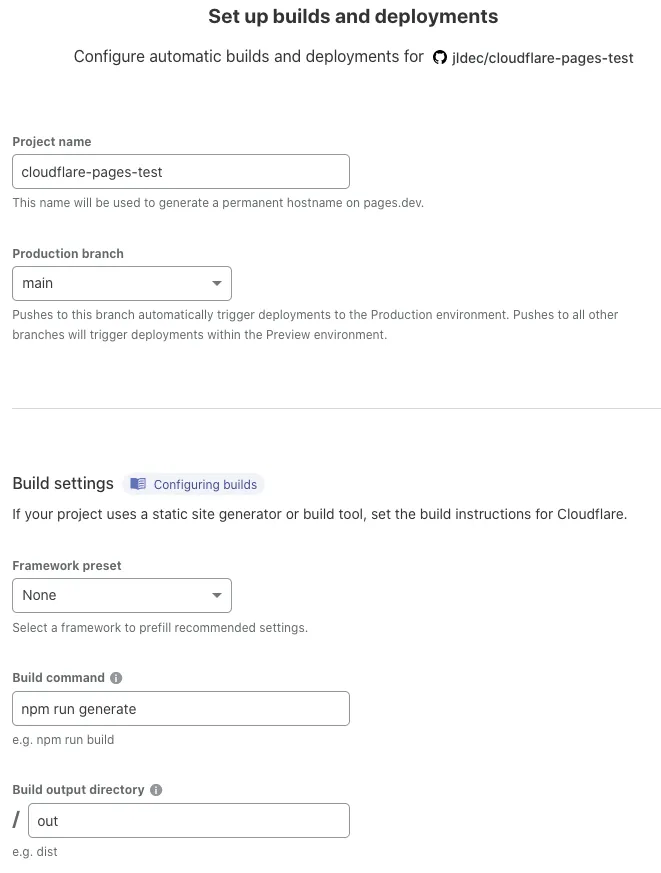 Configure the build command and output directory