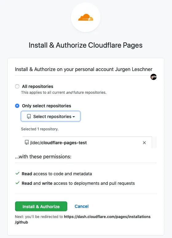 Authorize Cloudflare Pages app on GitHub