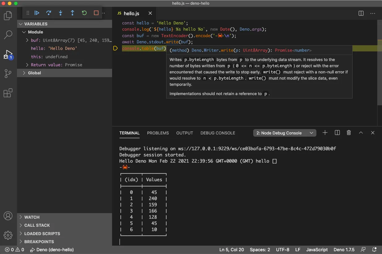 VS Code Deno extension Debug