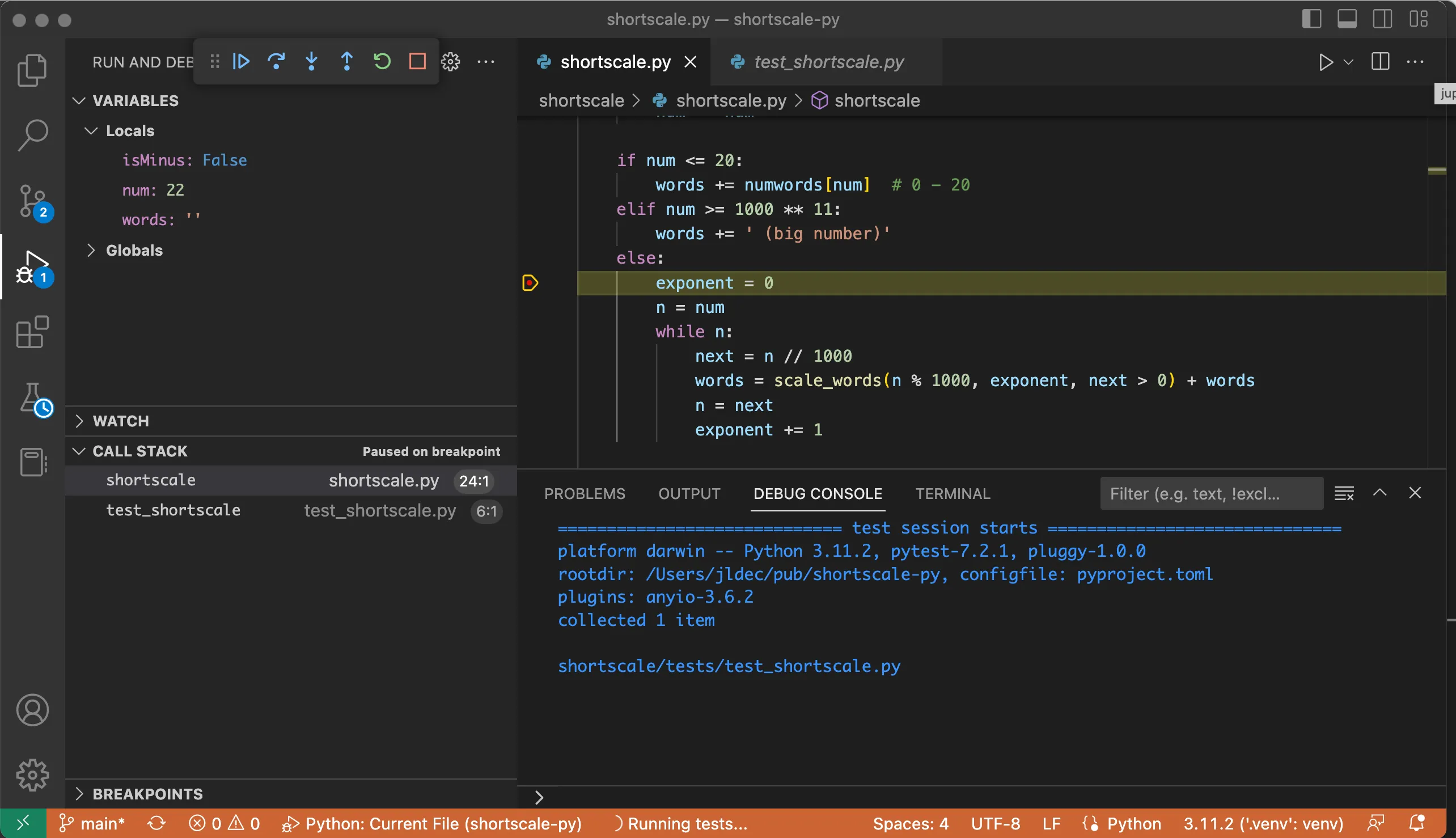 Screenshot of VS Code Test integration for pytest