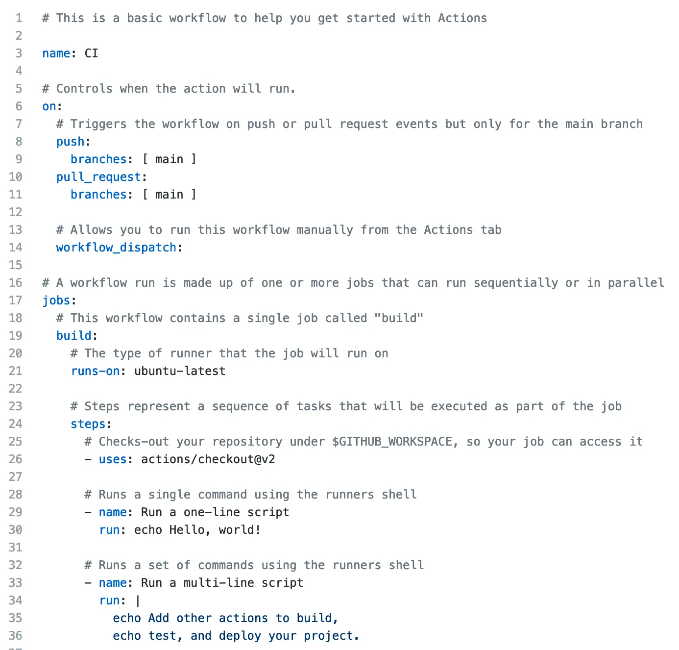 Screenshot of Simple workflow yaml code