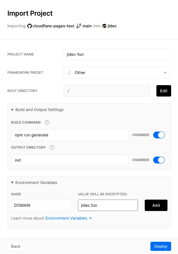 Configure the build command and output directory