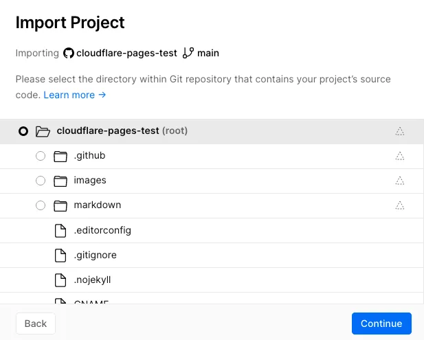 Select project direcotry inside repo