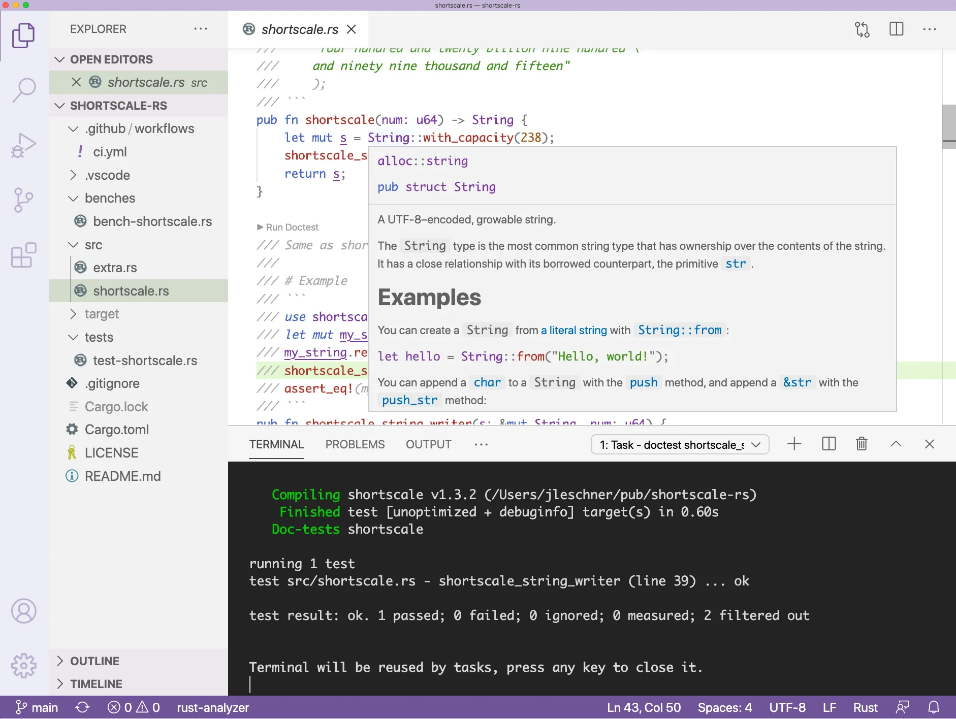 VS Code showing Rust program