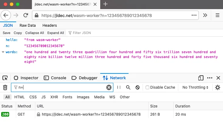 hello "from wasm-worker" n "123456789012345678" words "one hundred and twenty three quadrillion four hundred and fifty six trillion seven hundred and eighty nine billion twelve million three hundred and forty five thousand six hundred and seventy eight"