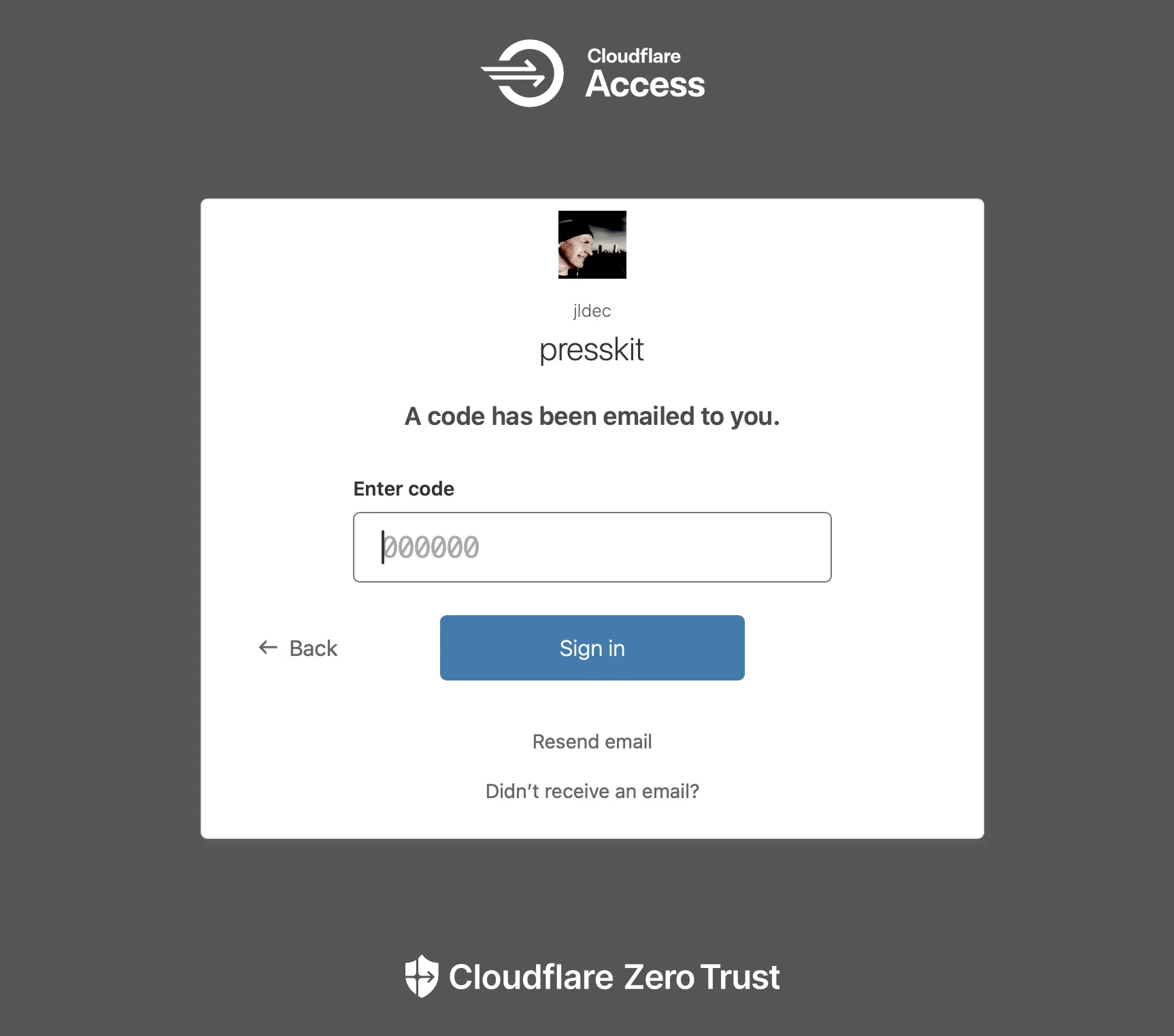 Screenshot of Zero Trust Login Page