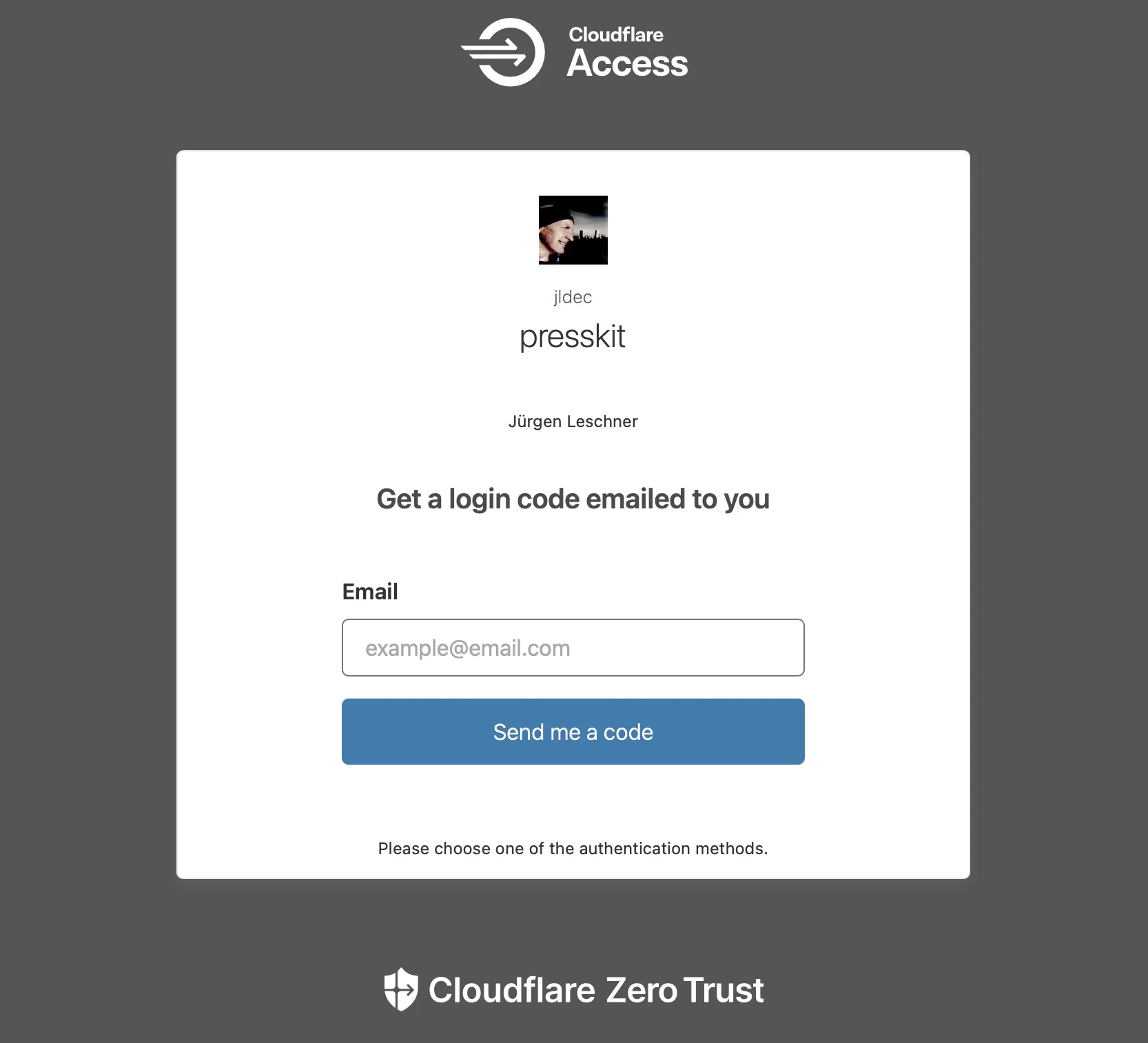 Screenshot of Zero Trust Login Page