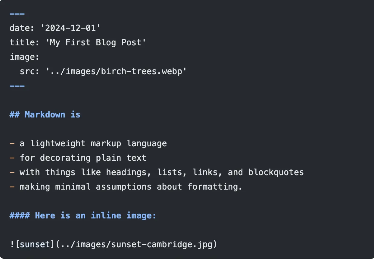 screenshot of blog post markdown