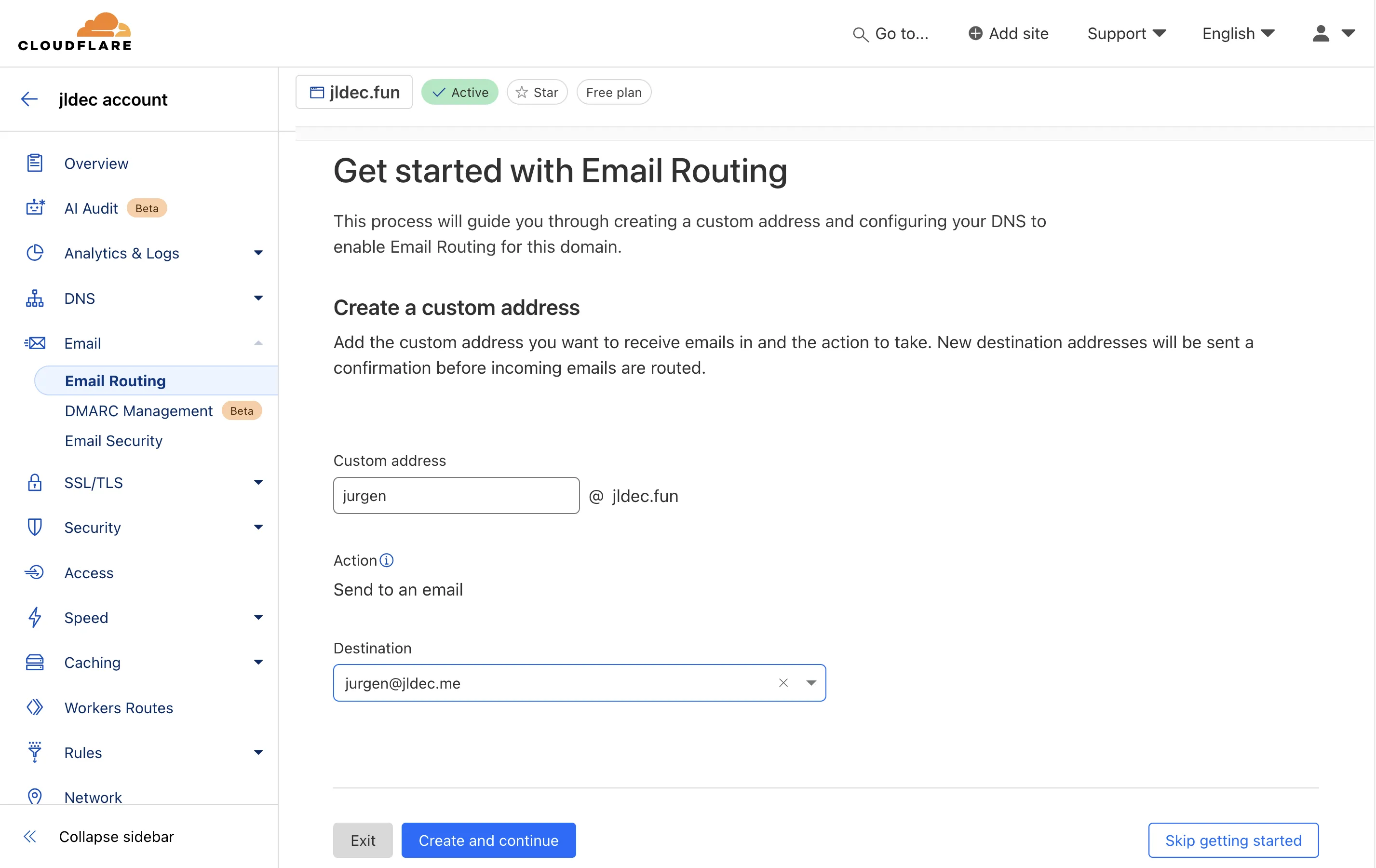 Screenshot of Email Routing Getting Started