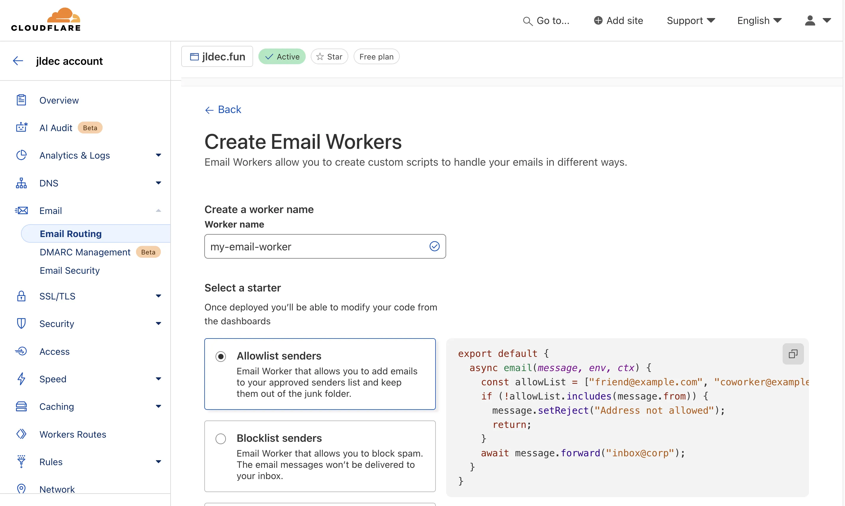 Screenshot of Email Workers starters