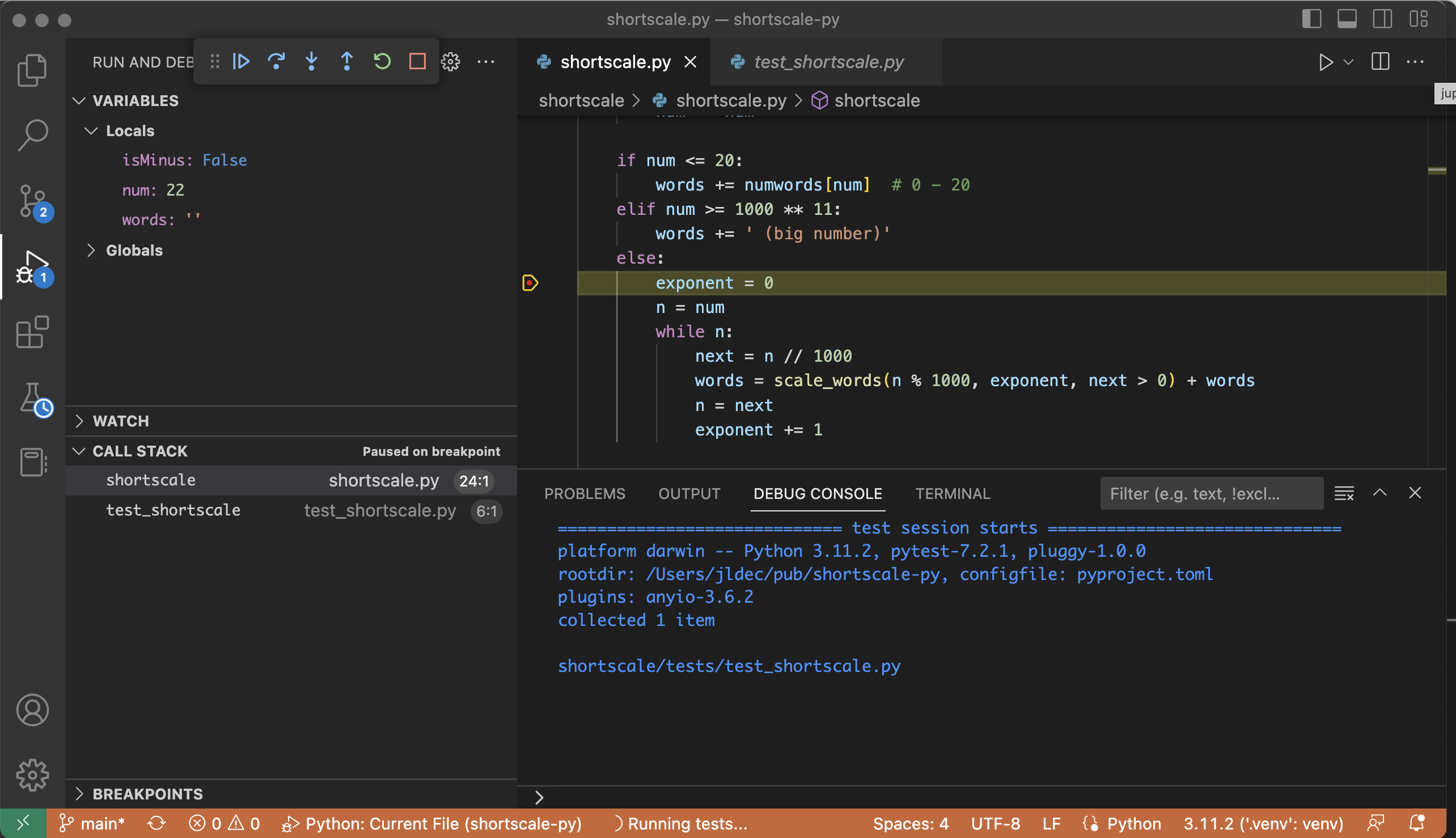 Screenshot of VS Code Test integration for pytest